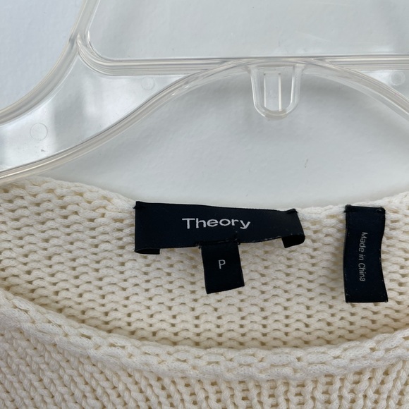 Theory Oversized Cream White Cotton Knit Sweater with Puff Sleeves, Petite - Picture 8 of 8